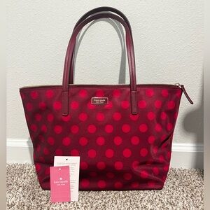 NWOT Kate Spade Hayden Zip Tote in Blackberry Polka Dot Pattern